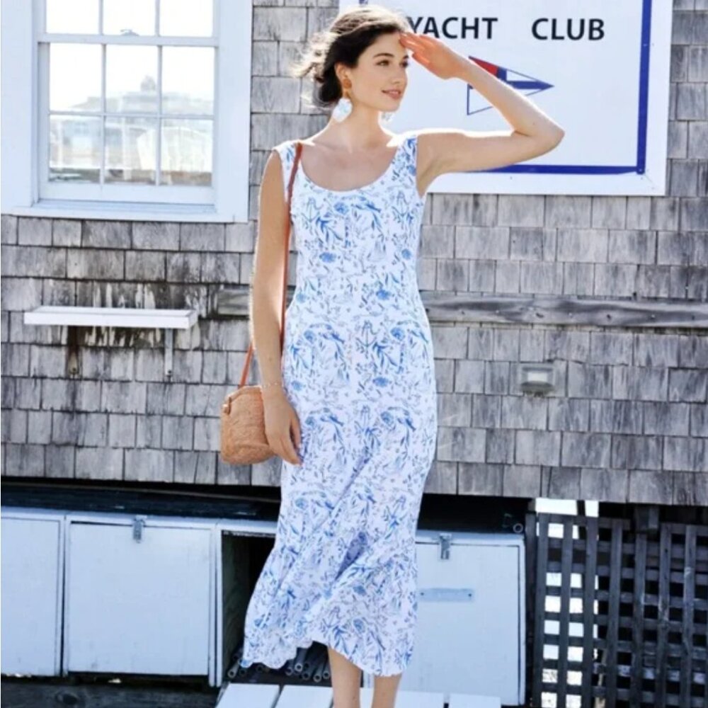 Kiel James Patrick Nautical Chinoiserie Print Midi Dress, Sz 2, NWT